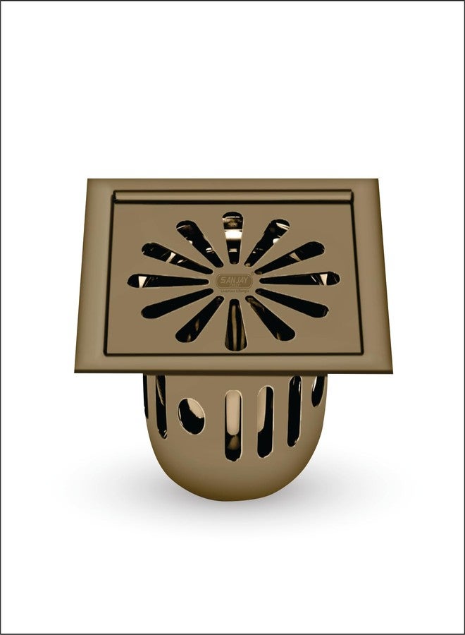 SANJAY CHILLY مصيدة صراصير أرضية مربعة من الفولاذ المقاوم للصدأ من سانجاي تشيلي، مجموعة ألوان، غطاء تصريف مياه حوض المطبخ من الدرجة 304، حماية من الحشرات والثعابين (برونز مصقول 5 × 5 بوصة) - Image 1